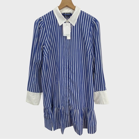 J. Crew NWT Blue White Stripes Button Down Shirt Dress Optional Belt Size 10 - Picture 2 of 10